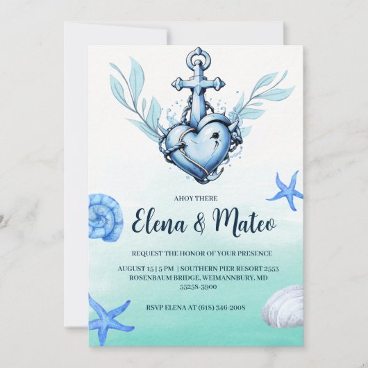 invitation de mariage nautique minimaliste (Devant)