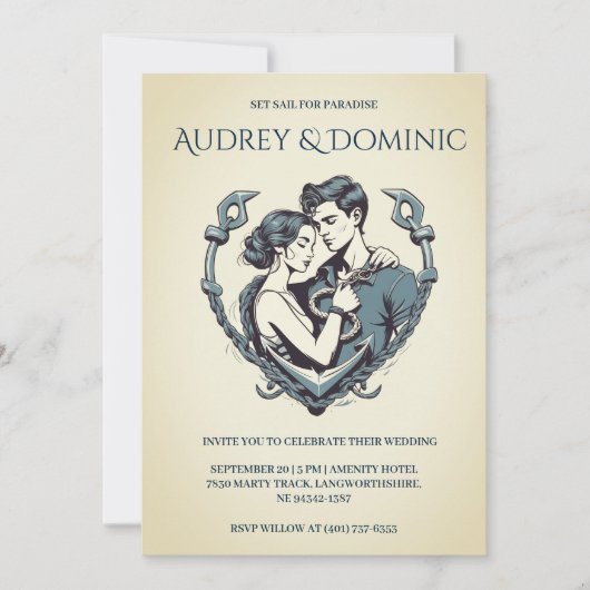 invitation de mariage nautique minimaliste (Devant)