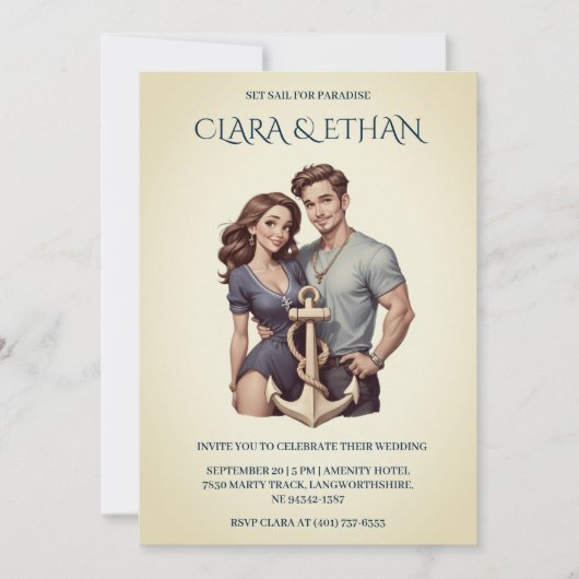 invitation de mariage nautique minimaliste (Devant)