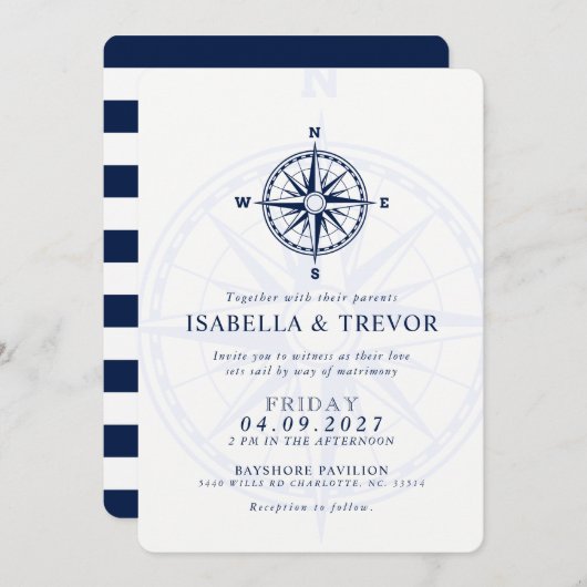 Invitation de mariage nautique Rose éolien (Devant / Derrière)