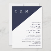 Invitation de mariage Navy Blue Monogram avec code (Devant)