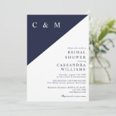 Invitation de mariage Navy Blue Monogram avec code (Debout devant)