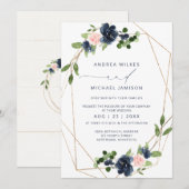 Invitation de mariage Navy & Blush avec faux foil (Devant / Derrière)