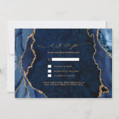 Invitation de mariage Navy Marble & Gold Agate RSV (Devant)