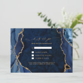 Invitation de mariage Navy Marble & Gold Agate RSV (Debout devant)