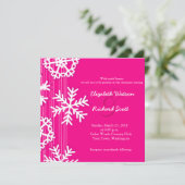 Invitation de mariage Noël à flocons de neige rose (Debout devant)