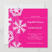 Invitation de mariage Noël à flocons de neige rose (Devant)