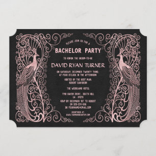 Invitation de mariage noir à motif Paon Art Déco e