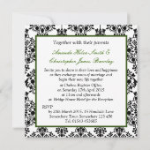 Invitation de mariage noir, blanc et vert Damas (Dos)