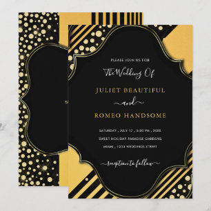 Invitation de mariage noir doré encadré or luxe