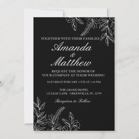 Invitation de mariage noir et blanc (Devant)