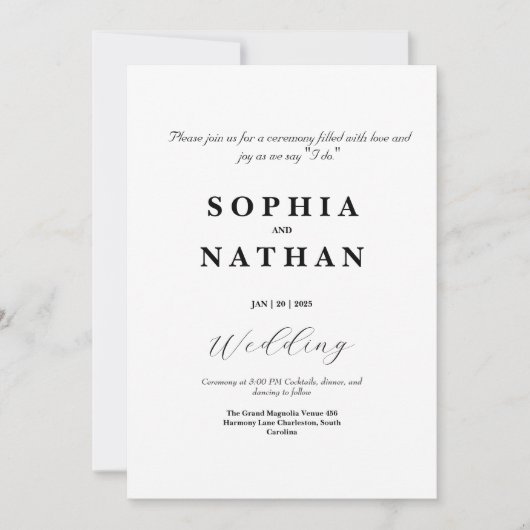 Invitation de mariage noir et blanc classique (Devant)