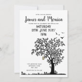 Invitation de Mariage noir et blanc pour arbre/oi (Devant)