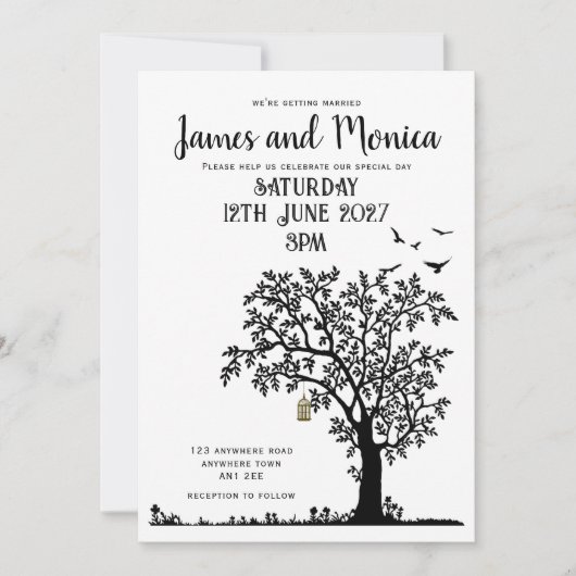 Invitation de Mariage  noir et blanc pour arbre/oi (Devant)