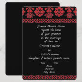 Invitation de mariage noire et rouge Tatreez (Devant / Derrière)