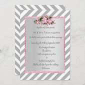 Invitation de mariage nouvelle fleur rose rayure g (Devant / Derrière)