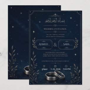 Invitation de mariage Nuit étoilée Bleu marine et
