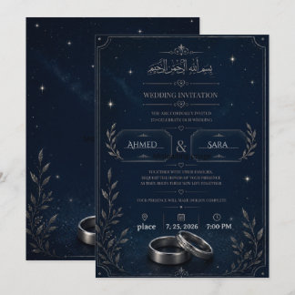Invitation de mariage Nuit étoilée Bleu marine et