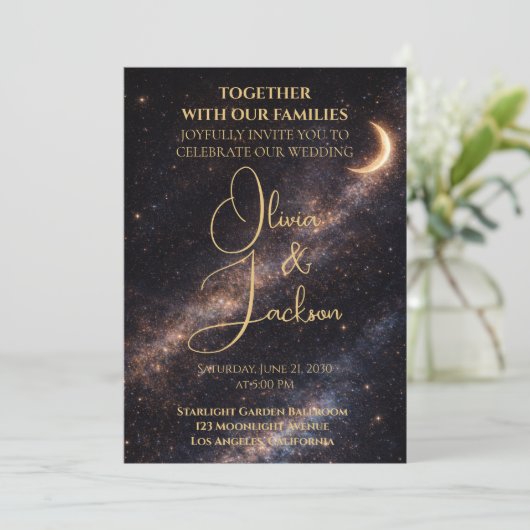 Invitation de mariage nuit étoilée céleste (Debout devant)