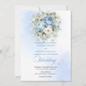 Invitation de mariage numérique florale bleu pouss (Devant)