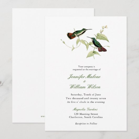 Invitation de mariage oiseau-mouche vintage (Devant / Derrière)