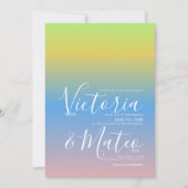 Invitation de mariage ombré jaune bleu rose (Devant)