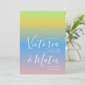 Invitation de mariage ombré jaune bleu rose (Debout devant)