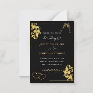 Invitation de mariage Or Noir Cœurs et Champagne