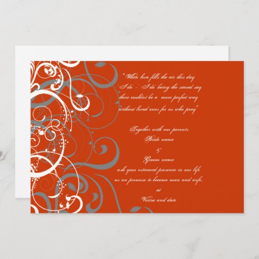Invitation de mariage orange (Devant / Derrière)