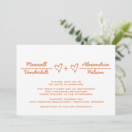 Invitation de mariage Orange Heart Equation (Debout devant)