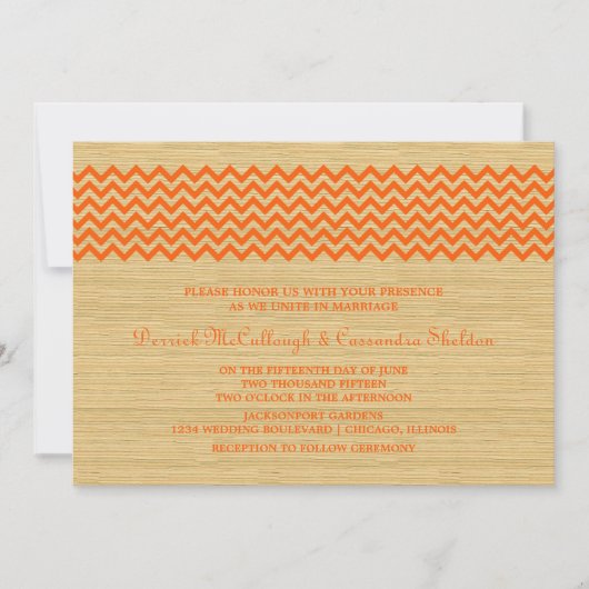 Invitation de mariage Orange Rustic Chevron (Devant)