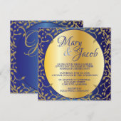 Invitation de mariage ornée de bleu royal et d'or (Devant / Derrière)