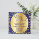 Invitation de mariage ornée de bleu royal et d'or (Debout devant)