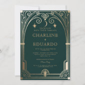 Invitation de mariage ornement de lierre vert forê (Devant)