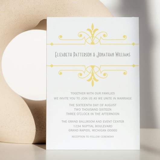 Invitation de mariage ornemental fantaisie Jaune v