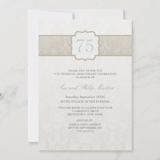 Invitation de mariage ou d'anniversaire de mariage (Devant)