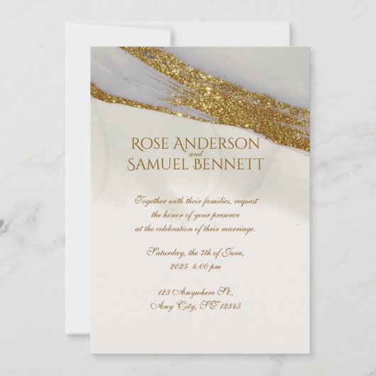 Invitation de mariage pailletée à l'encre d'alcool (Devant)