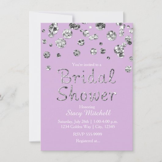 Invitation de mariage pailletée argent lavande (Devant)