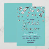 Invitation de mariage pailletée argent turquoise (Devant / Derrière)