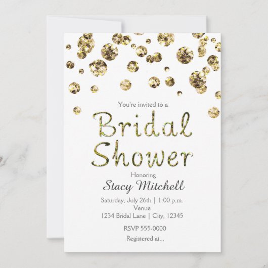 Invitation de mariage pailletée blanche et or (Devant)