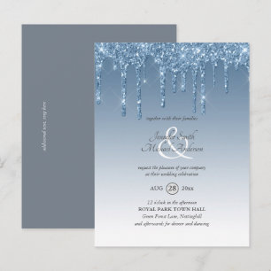 Invitation de mariage pailletée bleu roi avec effe