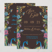 Invitation de mariage Paon eux (Devant / Derrière)