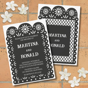 Invitation de mariage papel picado mexicain noir