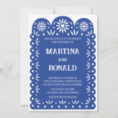 Invitation de mariage papel picado mexicaine bleue (Devant)