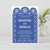 Invitation de mariage papel picado mexicaine bleue (Debout devant)