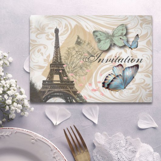 Invitation de mariage papillon de la Tour Eiffel d