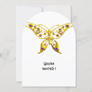 INVITATION DE MARIAGE PAPILLON HYPER OR, PIERRES P