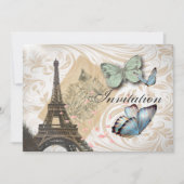 Invitation de mariage Papillon Tour Eiffel Paris (Devant)