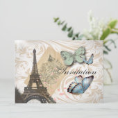 Invitation de mariage Papillon Tour Eiffel Paris (Debout devant)