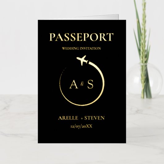 Invitation de mariage Passeport Or (Recto)